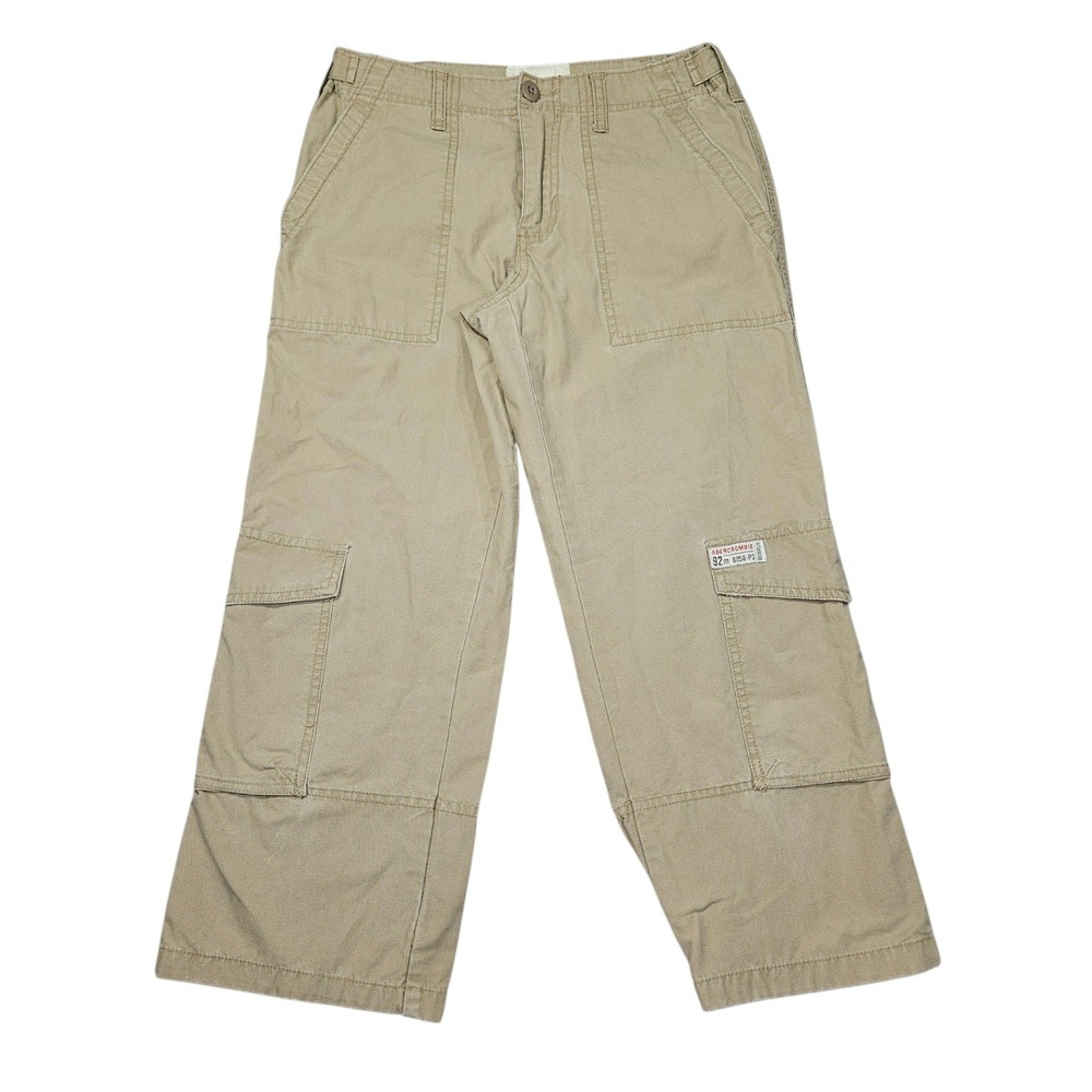 Abercrombie VTG Y2K Paratroop Cargo Pants Khaki Tan Wide Leg Sz 2